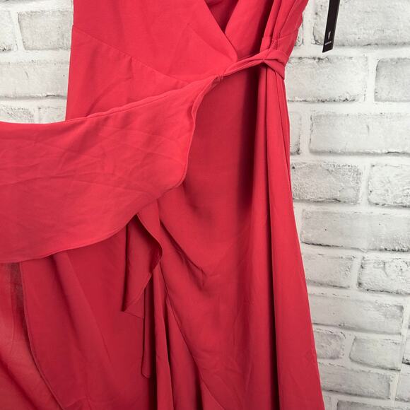Lulus Manhatten Moment Berry Pink Ruffled Midi Wrap Dress Sz XS NEW - Picture 10 of 13